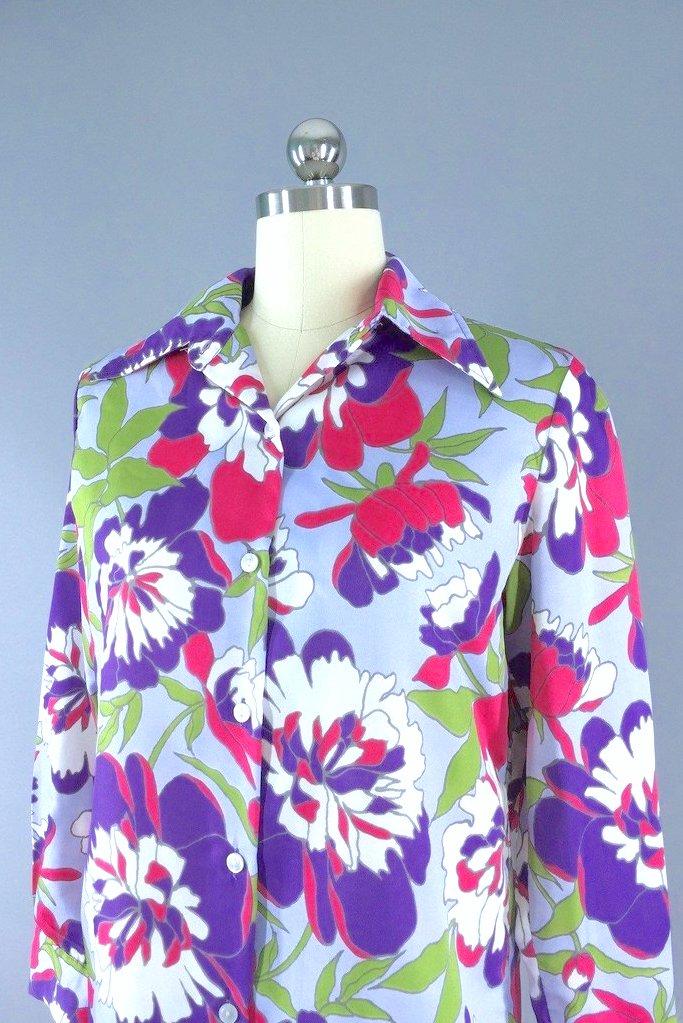 Vintage Lavender Peony Floral Blouse-ThisBlueBird