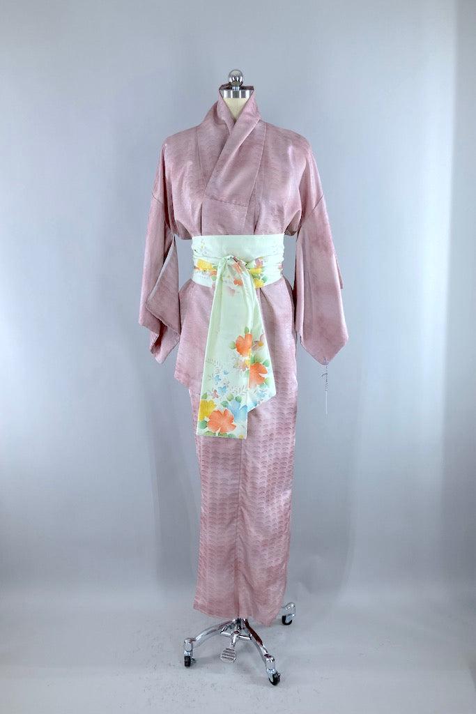 Vintage Lavender Satin Kimono Robe-ThisBlueBird