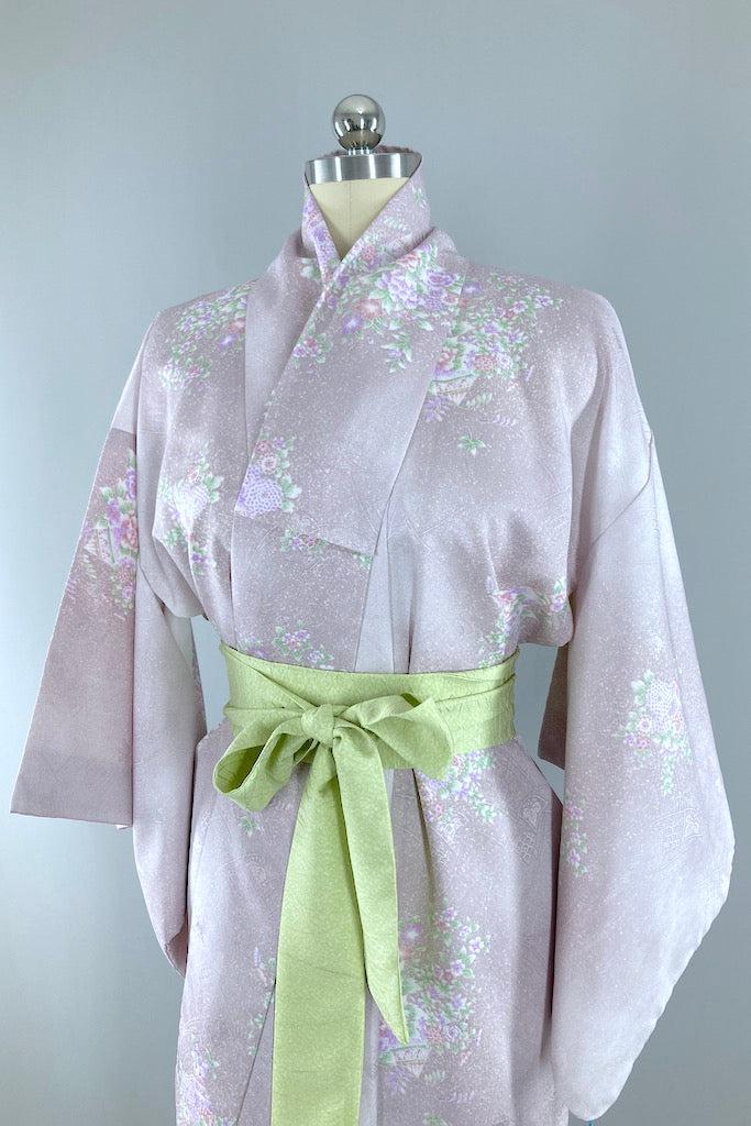 Vintage Lavender &amp; White Floral Kimono Robe-ThisBlueBird