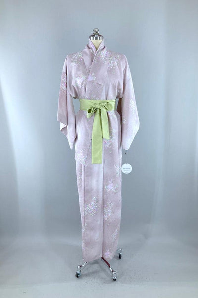 Vintage Lavender & White Floral Kimono Robe-ThisBlueBird