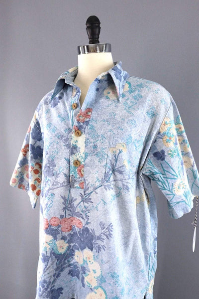 Vintage Chambray Hawaiian Print Shirt / Surf Line Liberty House-ThisBlueBird - Modern Vintage