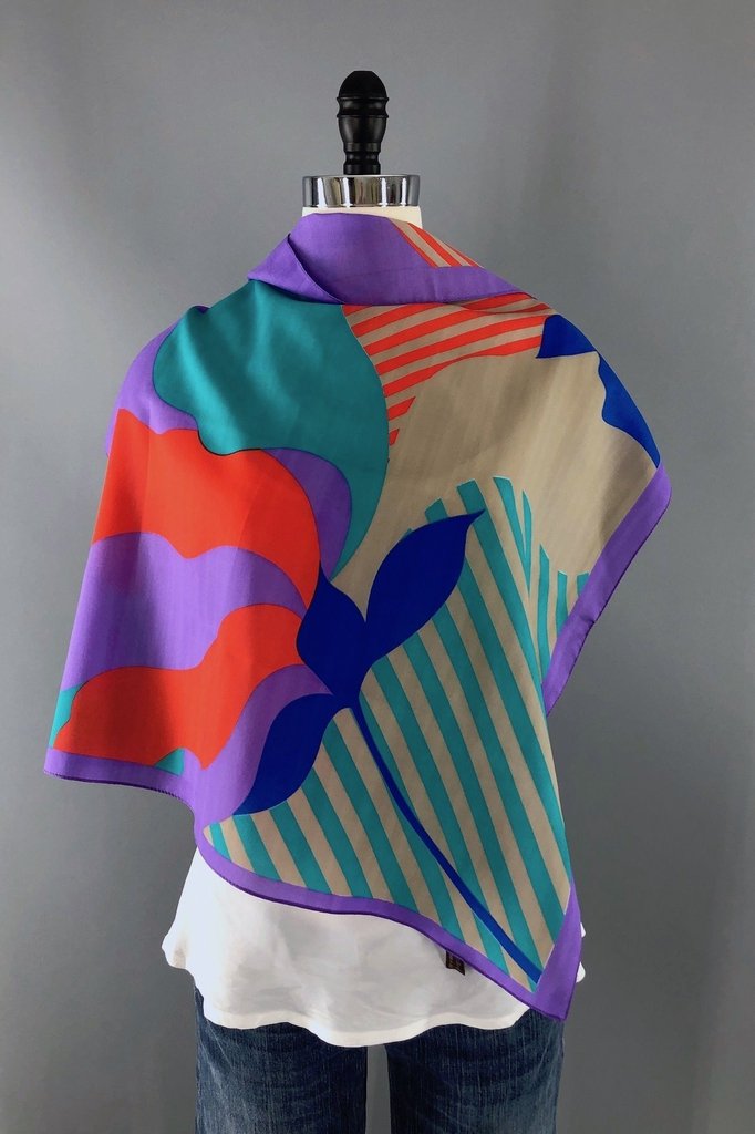 Vintage Liz Sinclair 1980s Floral Striped Scarf-ThisBlueBird - Modern Vintage