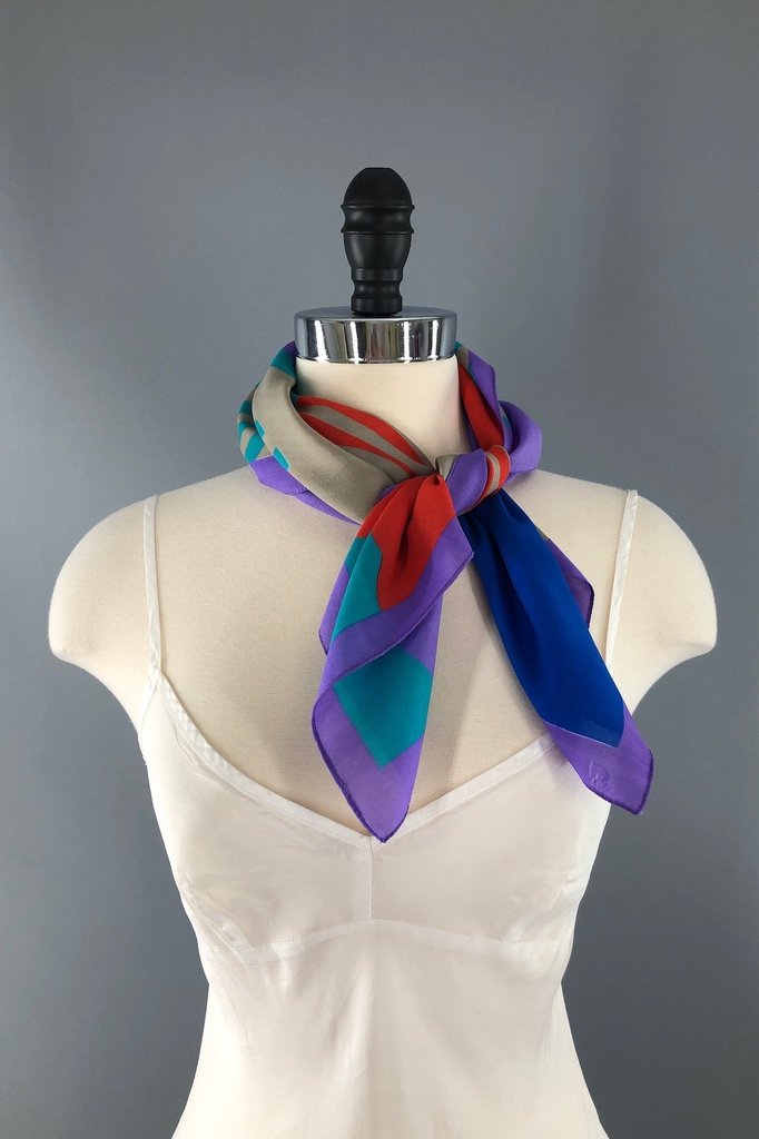 Vintage Liz Sinclair 1980s Floral Striped Scarf-ThisBlueBird - Modern Vintage
