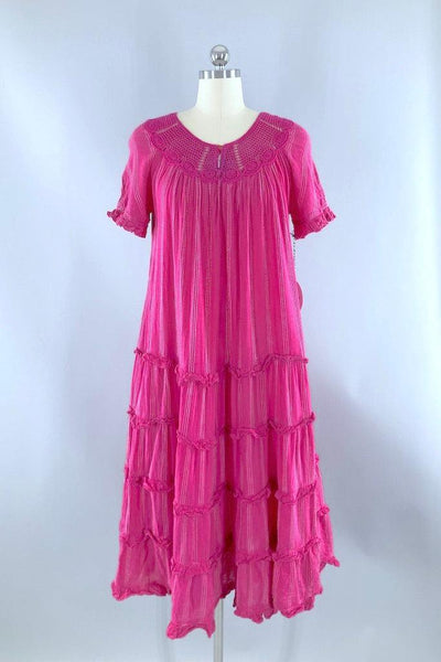 Vintage Magenta Cotton Gauze Dress-ThisBlueBird