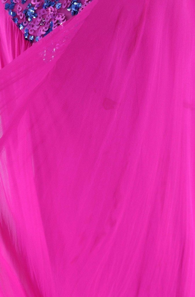 1960s Vintage Beaded Party Dress / Magenta Pink Chiffon - ThisBlueBird