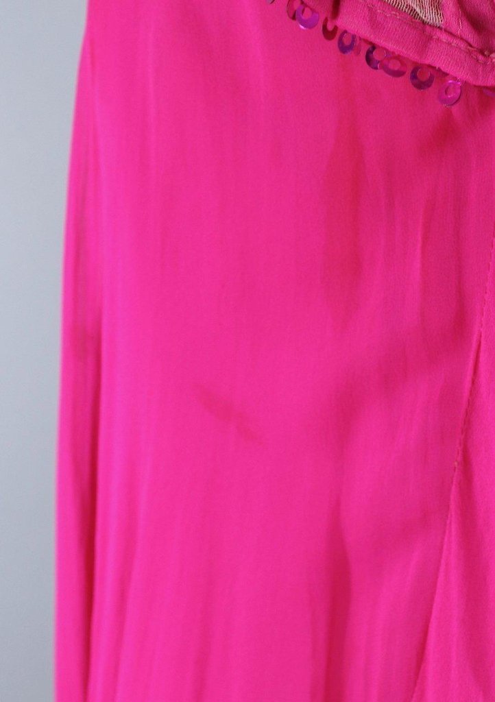 1960s Vintage Beaded Party Dress / Magenta Pink Chiffon - ThisBlueBird