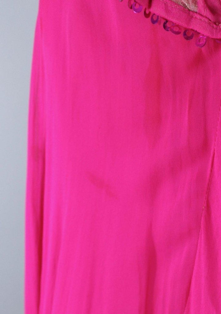 1960s Vintage Beaded Party Dress / Magenta Pink Chiffon - ThisBlueBird