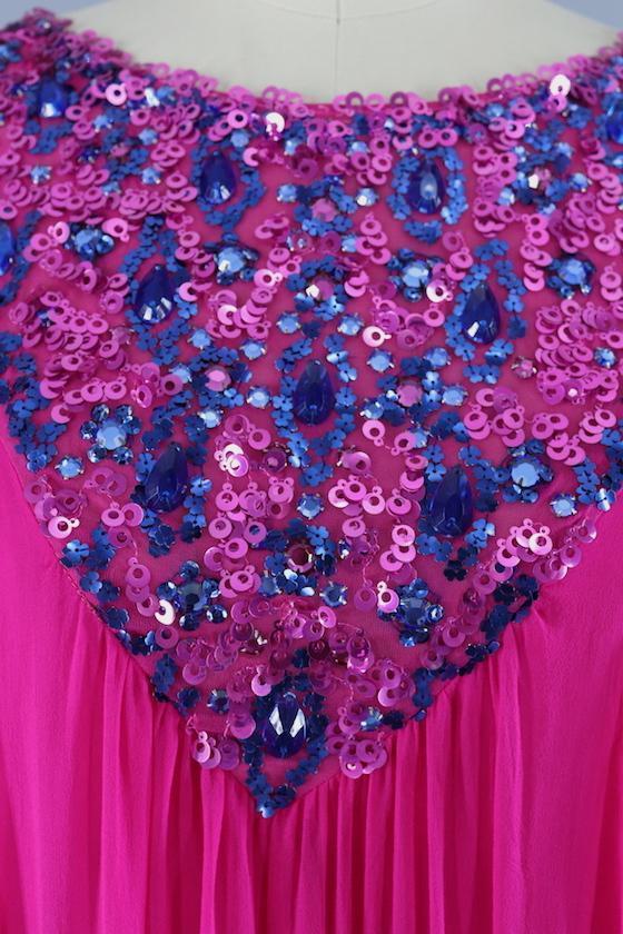 1960s Vintage Beaded Party Dress / Magenta Pink Chiffon - ThisBlueBird
