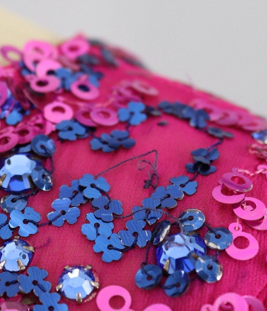 1960s Vintage Beaded Party Dress / Magenta Pink Chiffon - ThisBlueBird