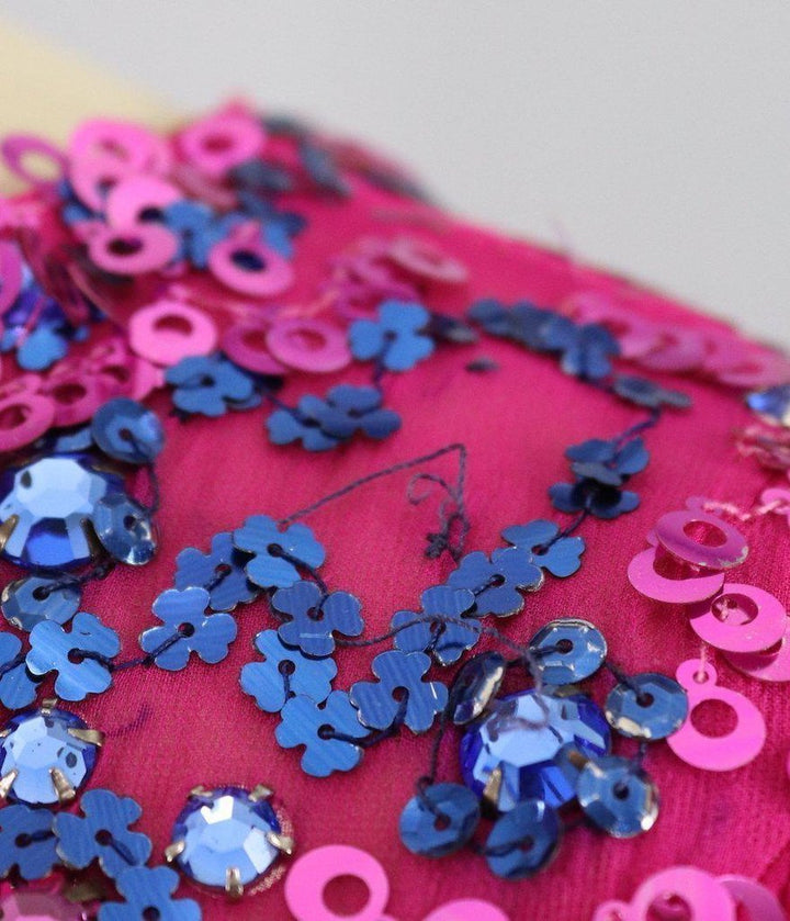 1960s Vintage Beaded Party Dress / Magenta Pink Chiffon - ThisBlueBird