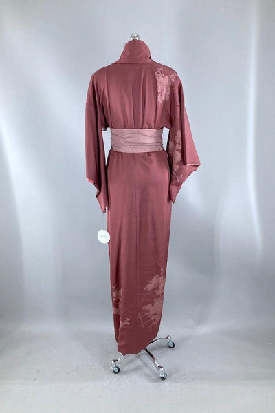 Vintage Maroon Floral Silk Kimono Robe-ThisBlueBird