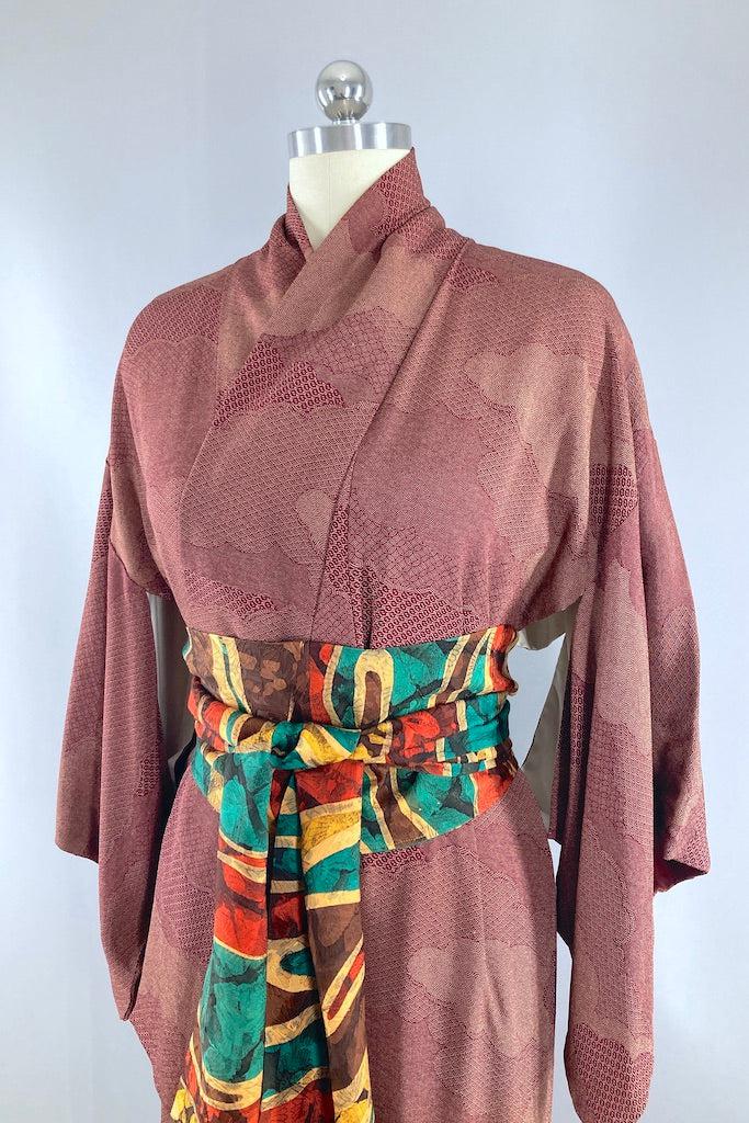 Vintage Maroon Red Clouds Silk Kimono-ThisBlueBird