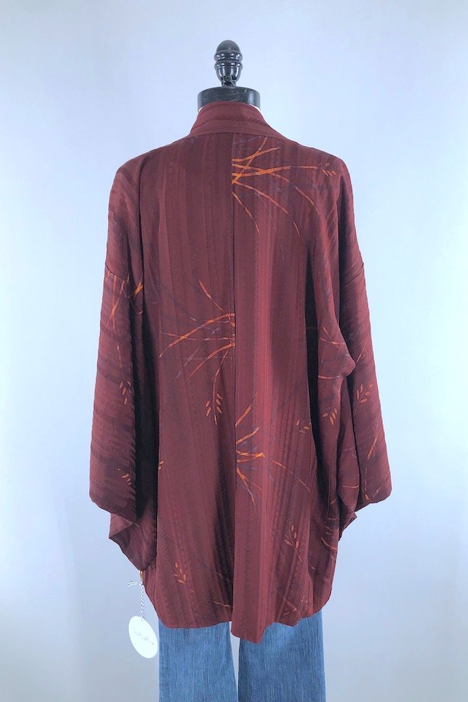 Vintage Maroon Silk Kimono Jacket-ThisBlueBird - Modern Vintage