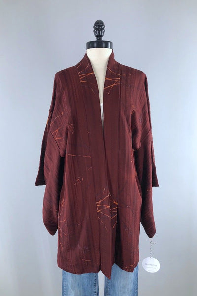Vintage Maroon Silk Kimono Jacket-ThisBlueBird - Modern Vintage