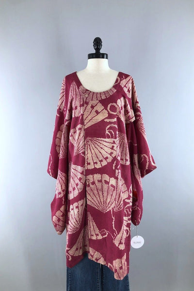 Vintage Maroon Silk Shibori Kimono Jacket-ThisBlueBird - Modern Vintage