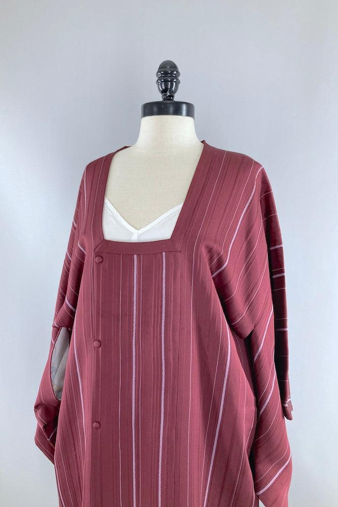 Vintage Maroon Striped Silk Kimono Jacket-ThisBlueBird