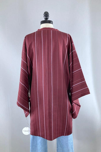 Vintage Maroon Striped Silk Kimono Jacket-ThisBlueBird
