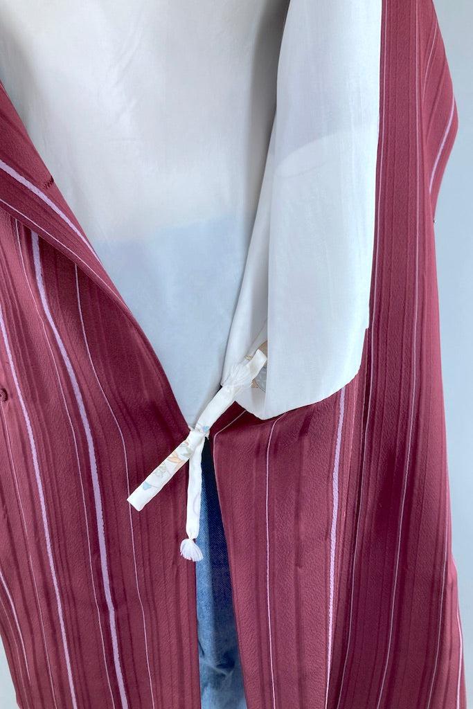 Vintage Maroon Striped Silk Kimono Jacket-ThisBlueBird