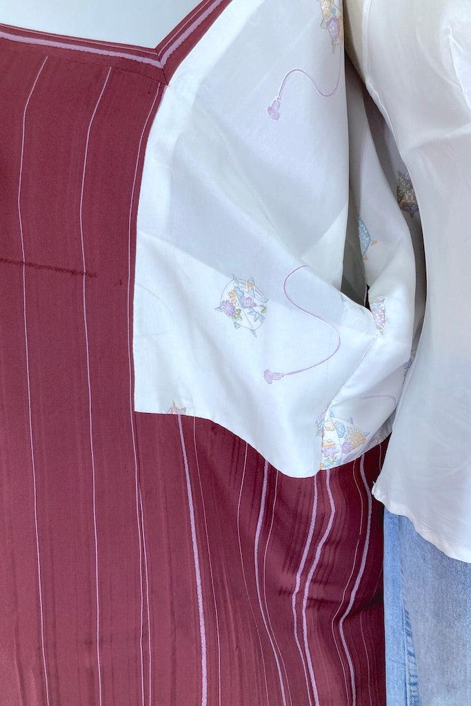 Vintage Maroon Striped Silk Kimono Jacket-ThisBlueBird