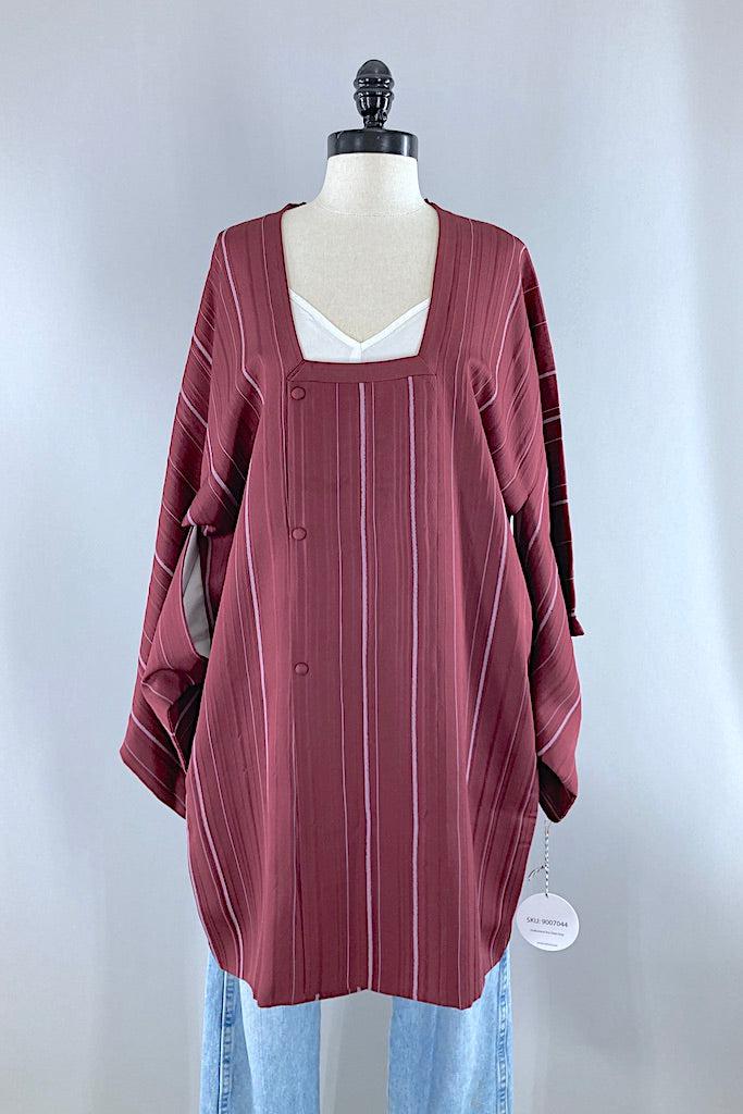 Vintage Maroon Striped Silk Kimono Jacket-ThisBlueBird