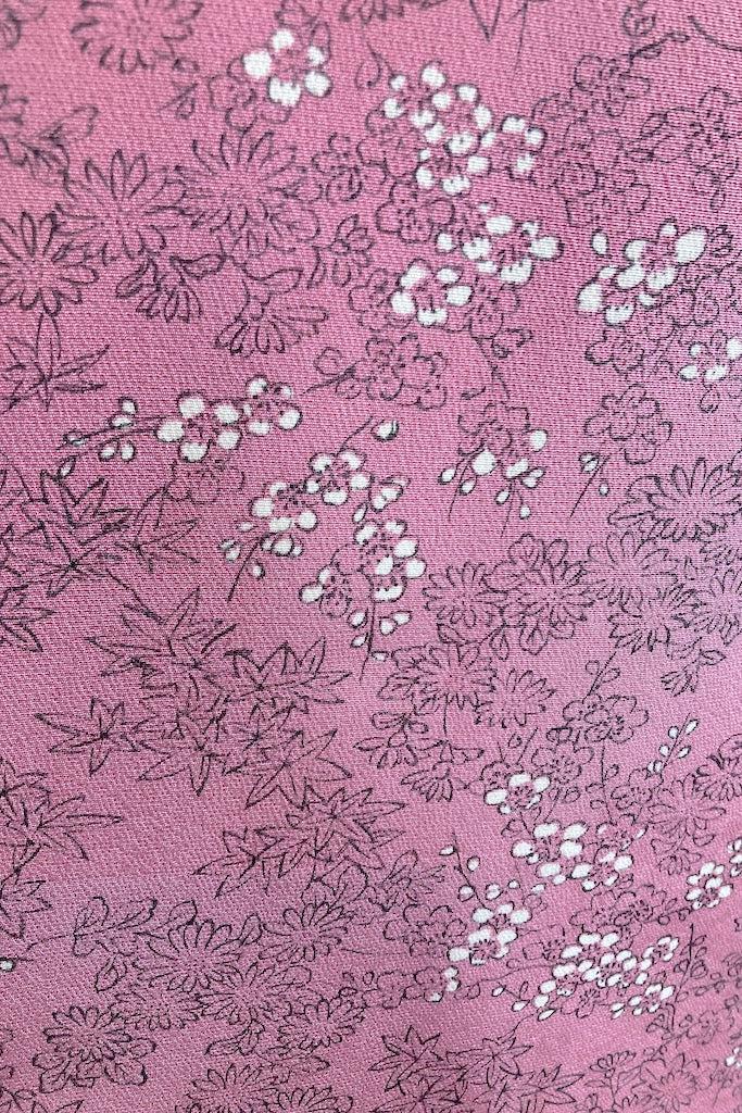 Vintage Mauve Pink Floral Print Silk Kimono Robe-ThisBlueBird
