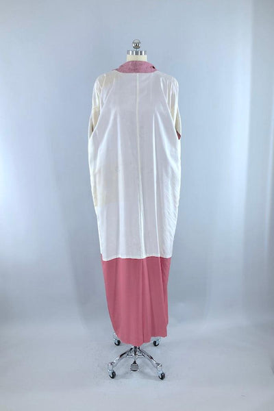 Vintage Mauve Pink Floral Print Silk Kimono Robe-ThisBlueBird