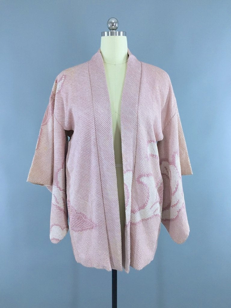 Vintage Mauve Pink Shibori Silk Kimono Cardigan-ThisBlueBird