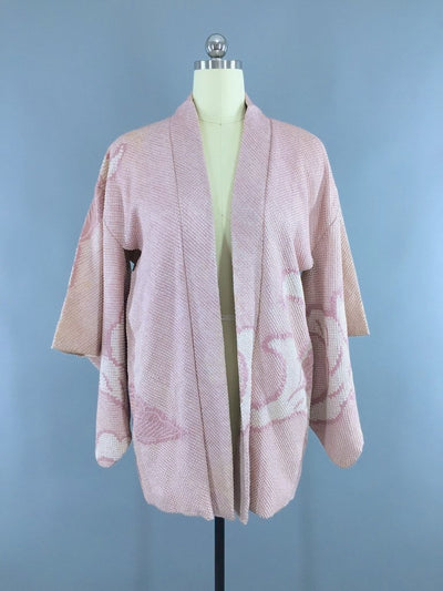 Vintage Mauve Pink Shibori Silk Kimono Cardigan-ThisBlueBird