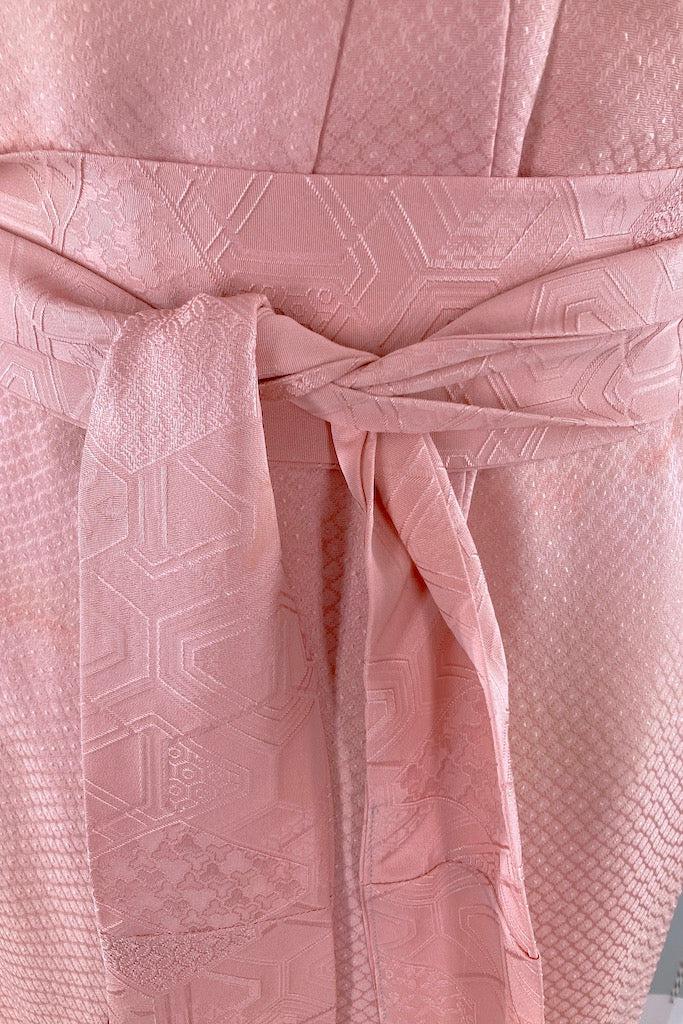 Vintage Mauve Pink Waves Silk Kimono Robe-ThisBlueBird
