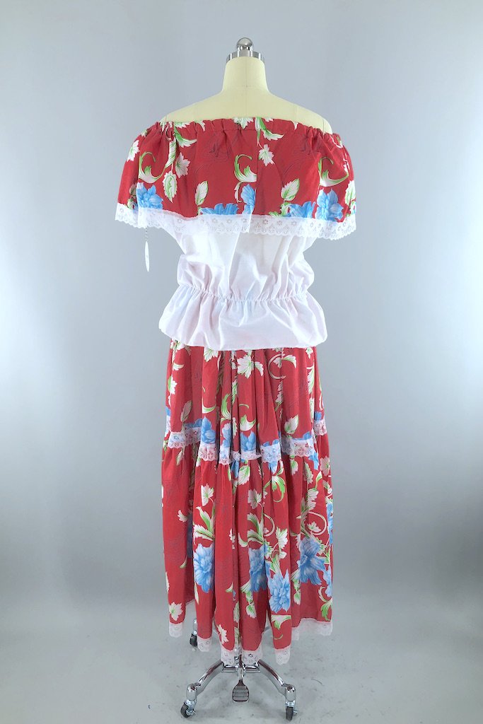 Vintage Mexican Red Floral Dress Set-ThisBlueBird - Modern Vintage