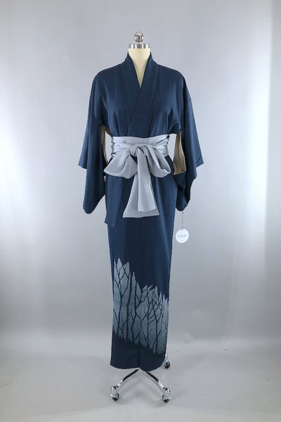 Vintage Midnight Forest Silk Kimono Robe-ThisBlueBird - Modern Vintage