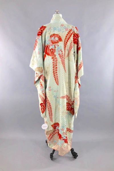 Vintage Mint & Coral Silk Kimono Robe-ThisBlueBird - Modern Vintage