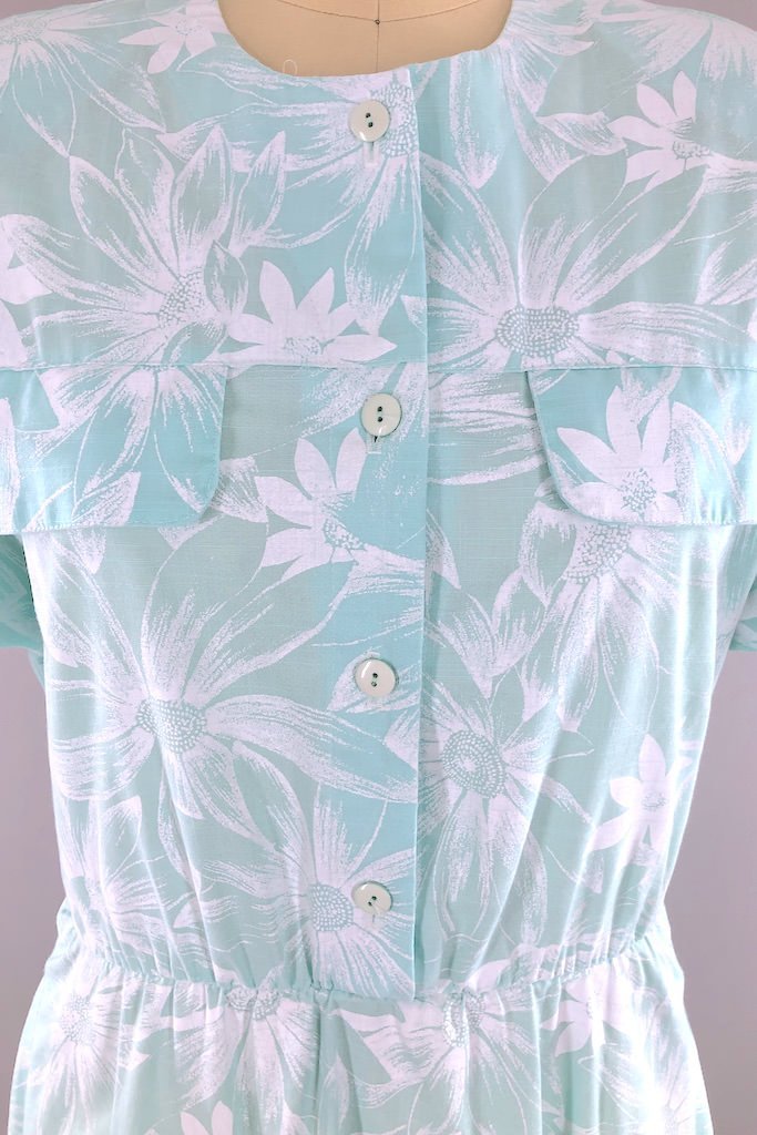 Vintage Mint Floral Print Dress-ThisBlueBird - Modern Vintage
