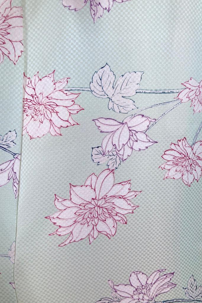 Vintage Mint Green Peony Silk Kimono Robe-ThisBlueBird