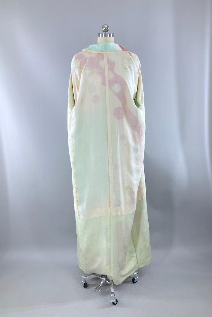 Vintage Mint Green & Pink Shibori Silk Kimono-ThisBlueBird
