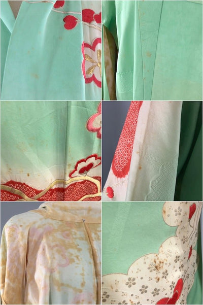 Vintage Mint Green & Pink Silk Kimono Robe-ThisBlueBird - Modern Vintage