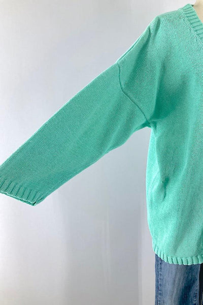 Vintage Mint Green V-Neck Sweater-ThisBlueBird