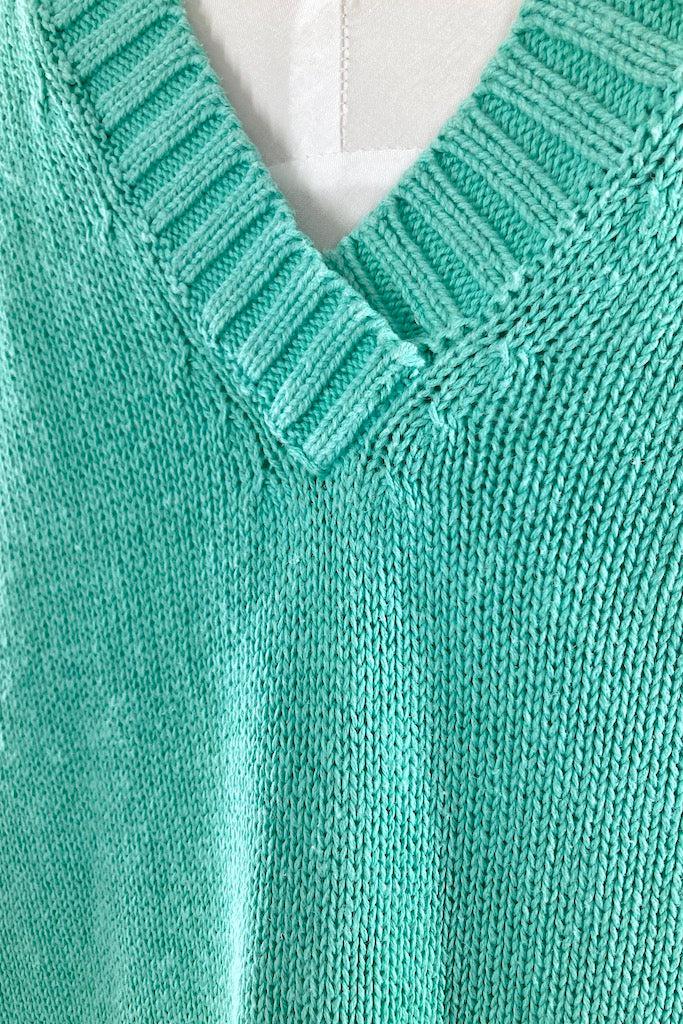 Vintage Mint Green V-Neck Sweater-ThisBlueBird
