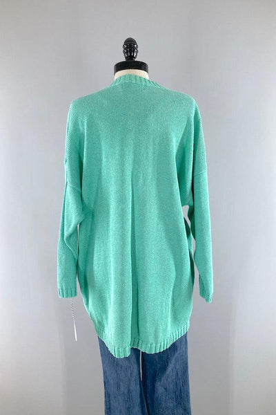 Vintage Mint Green V-Neck Sweater-ThisBlueBird
