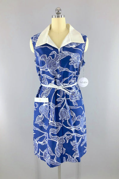 Vintage Mod Blue Floral Shift Dress-ThisBlueBird