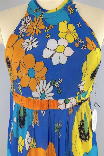 Vintage Mod Floral Halter Maxi Dress-ThisBlueBird - Modern Vintage