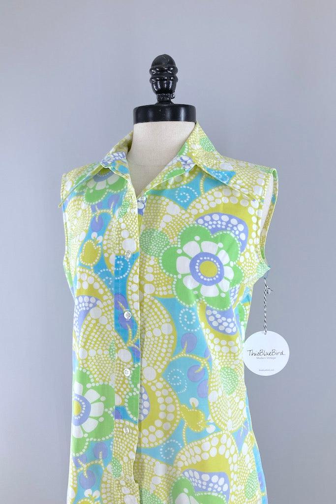 Vintage Mod Floral Print Blouse-ThisBlueBird