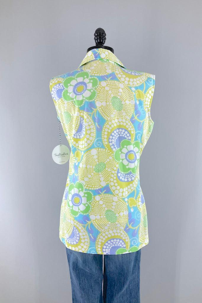 Vintage Mod Floral Print Blouse-ThisBlueBird