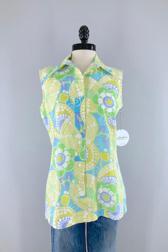 Vintage Mod Floral Print Blouse-ThisBlueBird