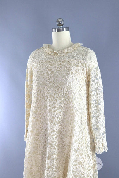 Vintage 1960s Ivory Lace Dress-ThisBlueBird