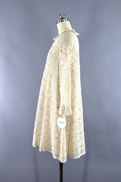 Vintage 1960s Ivory Lace Dress-ThisBlueBird