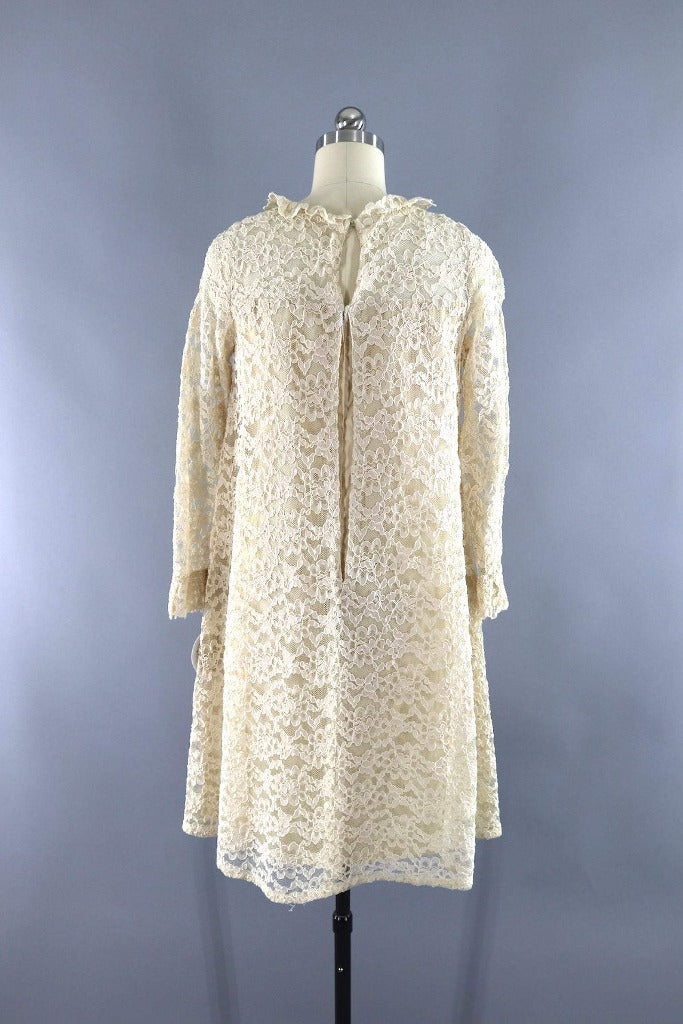 Vintage 1960s Ivory Lace Dress-ThisBlueBird