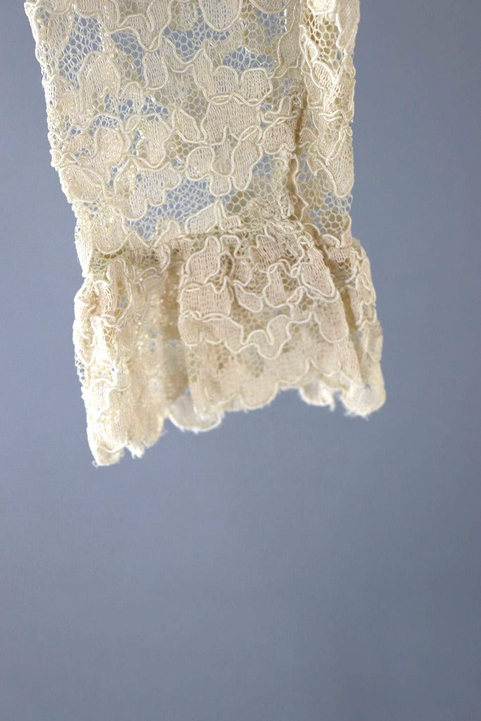 Vintage 1960s Ivory Lace Dress-ThisBlueBird