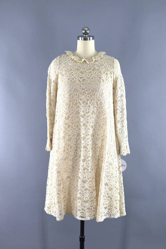 Vintage 1960s Ivory Lace Dress-ThisBlueBird