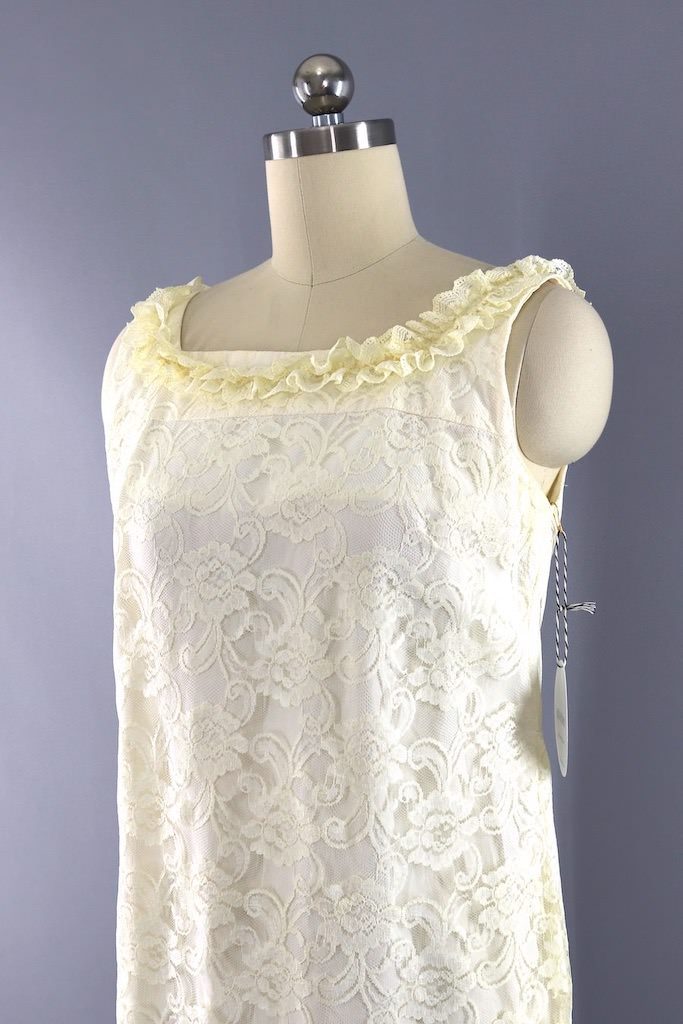 Vintage Ivory Lace Mini Dress-ThisBlueBird - Modern Vintage